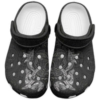 Hawaiian Monk Seal and Whale Clogs Shoes Kakau Tribal Pattern Grayscale LT03 Black - Polynesian Pride