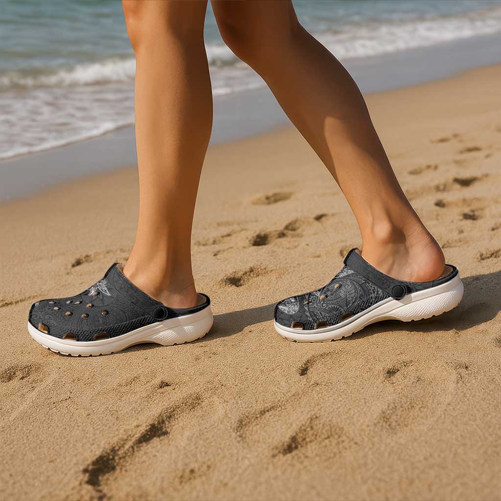 Hawaiian Monk Seal and Whale Clogs Shoes Kakau Tribal Pattern Grayscale LT03 - Polynesian Pride