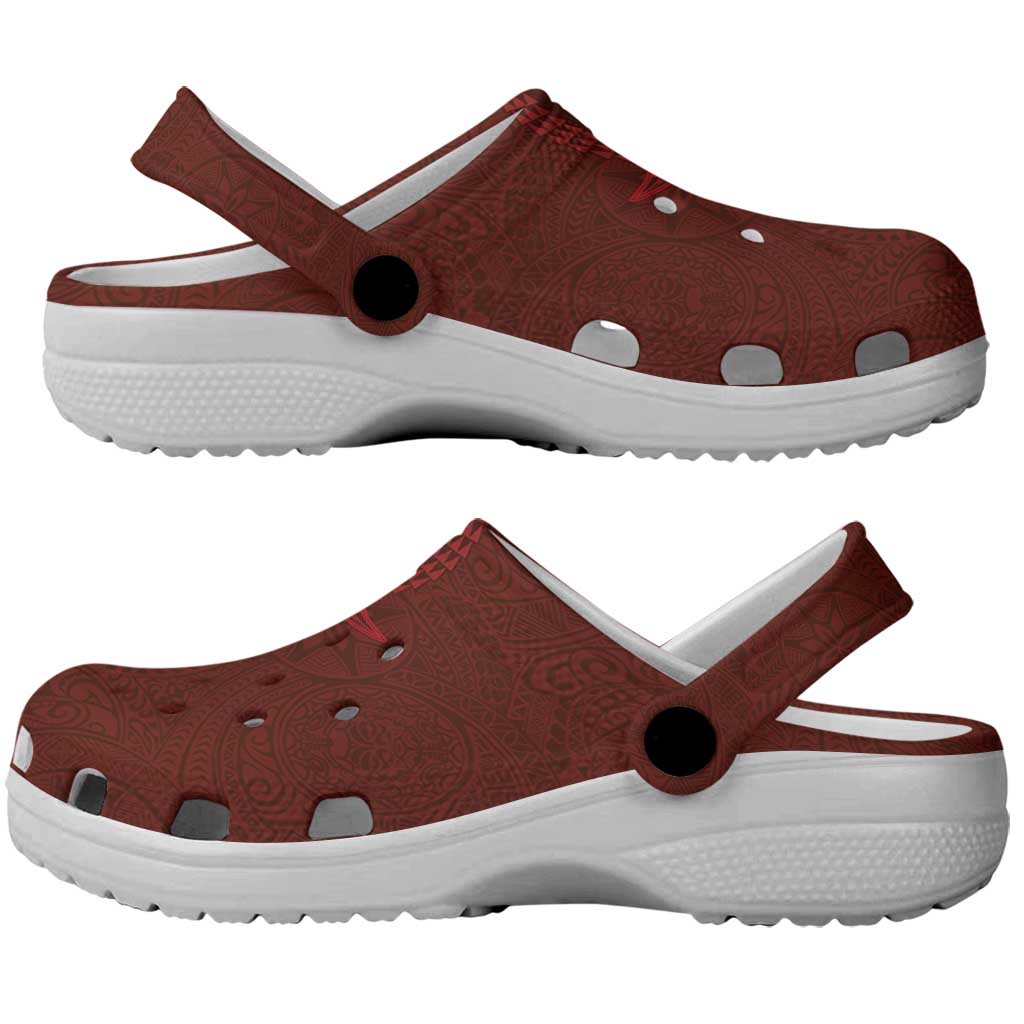 Hawaiian Monk Seal and Whale Clogs Shoes Kakau Tribal Pattern Red Color LT03 - Polynesian Pride