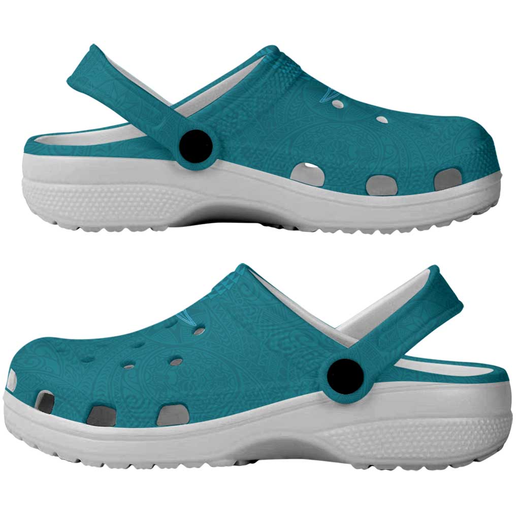 Hawaiian Monk Seal and Whale Clogs Shoes Kakau Tribal Pattern Teal Color LT03 - Polynesian Pride
