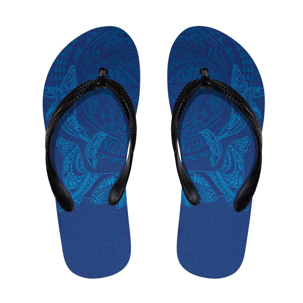 Hawaiian Monk Seal and Whale Flip Flops Kakau Tribal Pattern Blue Color LT03 Blue - Polynesian Pride