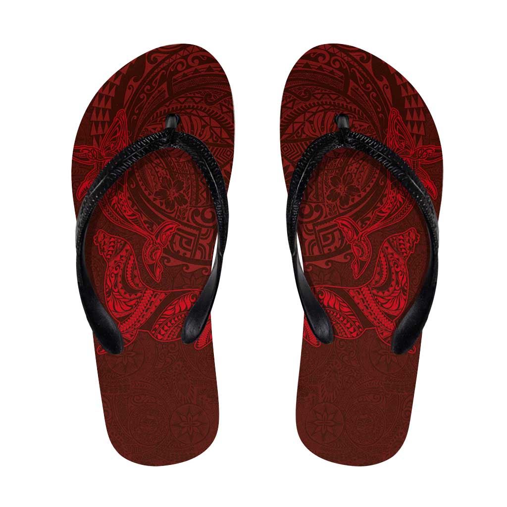 Hawaiian Monk Seal and Whale Flip Flops Kakau Tribal Pattern Red Color LT03 Red - Polynesian Pride