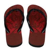 Hawaiian Monk Seal and Whale Flip Flops Kakau Tribal Pattern Red Color LT03 - Polynesian Pride