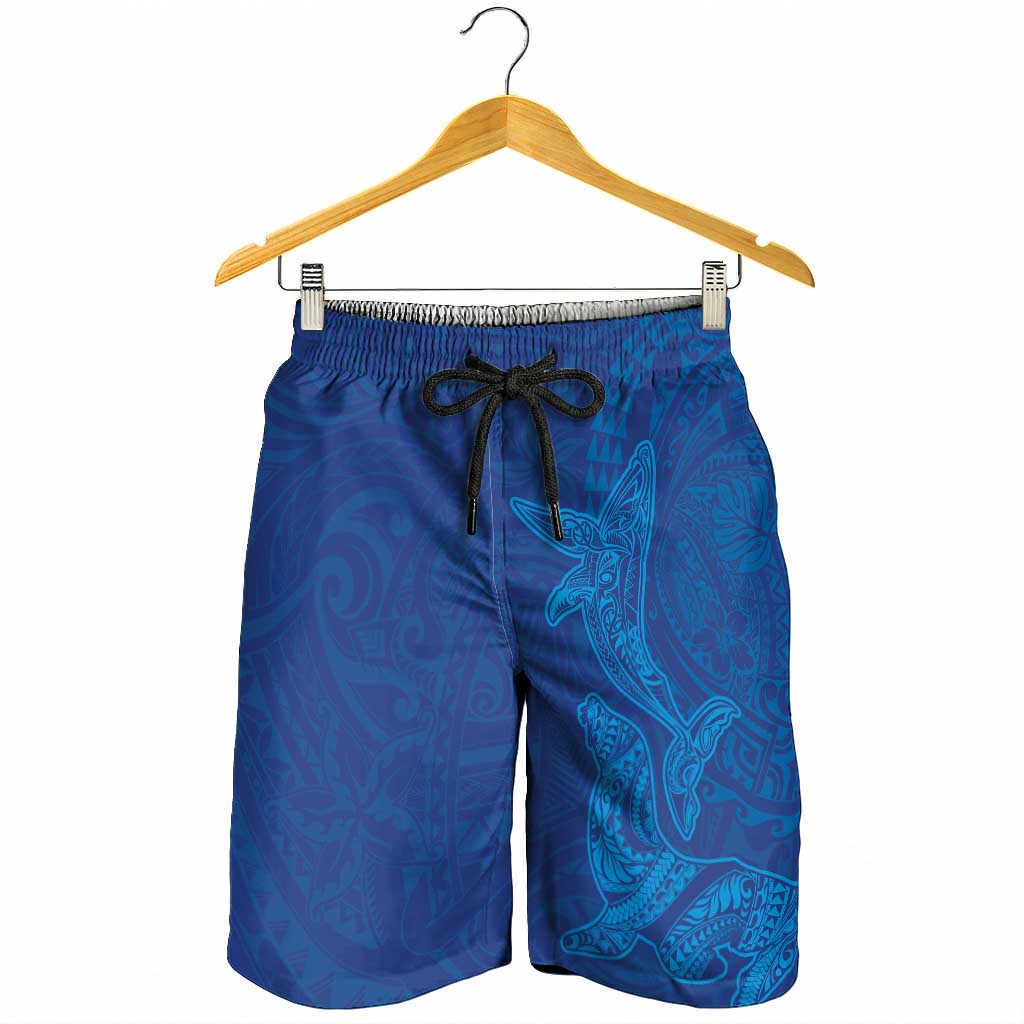 Hawaiian Monk Seal and Whale Shorts for Men Kakau Tribal Pattern Blue Color LT03 - Polynesian Pride