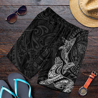 Hawaiian Monk Seal and Whale Shorts for Men Kakau Tribal Pattern Grayscale LT03 Black - Polynesian Pride