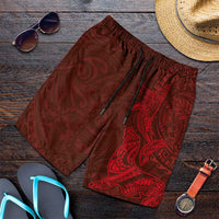 Hawaiian Monk Seal and Whale Shorts for Men Kakau Tribal Pattern Red Color LT03 Red - Polynesian Pride