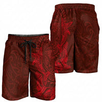 Hawaiian Monk Seal and Whale Shorts for Men Kakau Tribal Pattern Red Color LT03 - Polynesian Pride