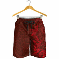 Hawaiian Monk Seal and Whale Shorts for Men Kakau Tribal Pattern Red Color LT03 - Polynesian Pride