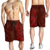Hawaiian Monk Seal and Whale Shorts for Men Kakau Tribal Pattern Red Color LT03 - Polynesian Pride