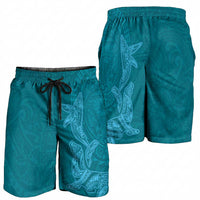 Hawaiian Monk Seal and Whale Shorts for Men Kakau Tribal Pattern Teal Color LT03 - Polynesian Pride