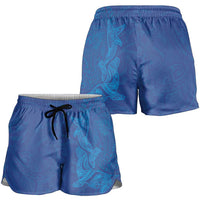 Hawaiian Monk Seal and Whale Shorts for Women Kakau Tribal Pattern Blue Color LT03 - Polynesian Pride