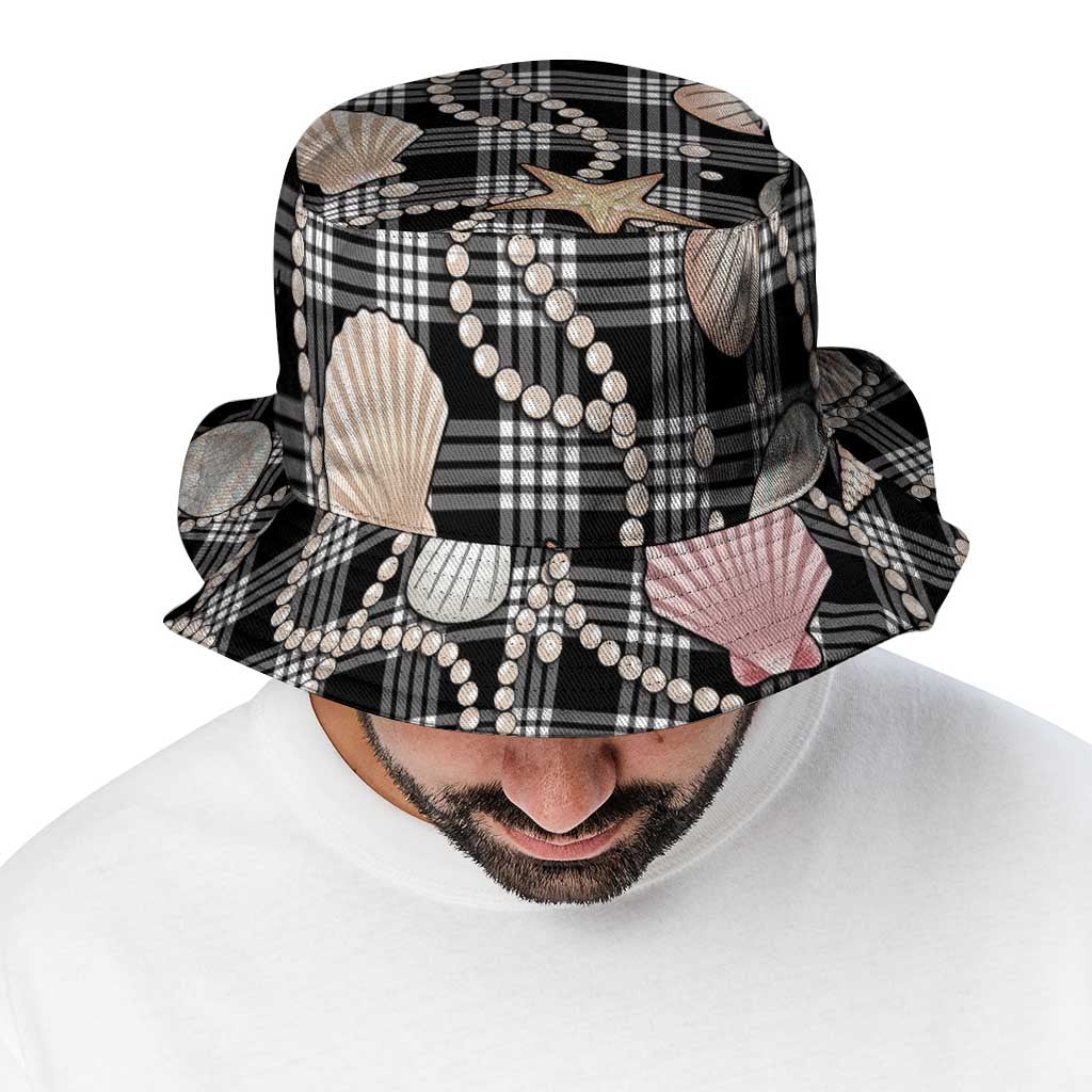 Hawaiian Ocean Seashells Bucket Hat Black Palaka Pattern LT01 - Polynesian Pride