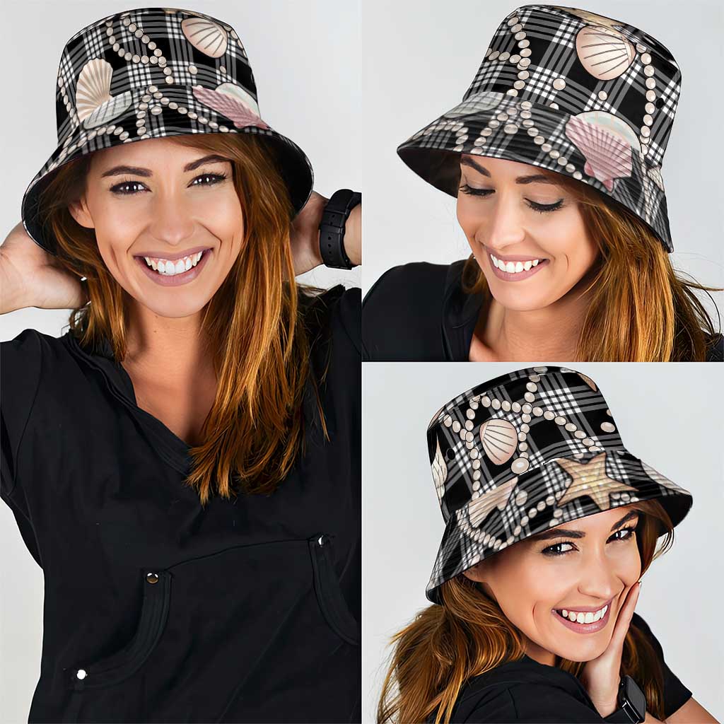 Hawaiian Ocean Seashells Bucket Hat Black Palaka Pattern LT01 - Polynesian Pride