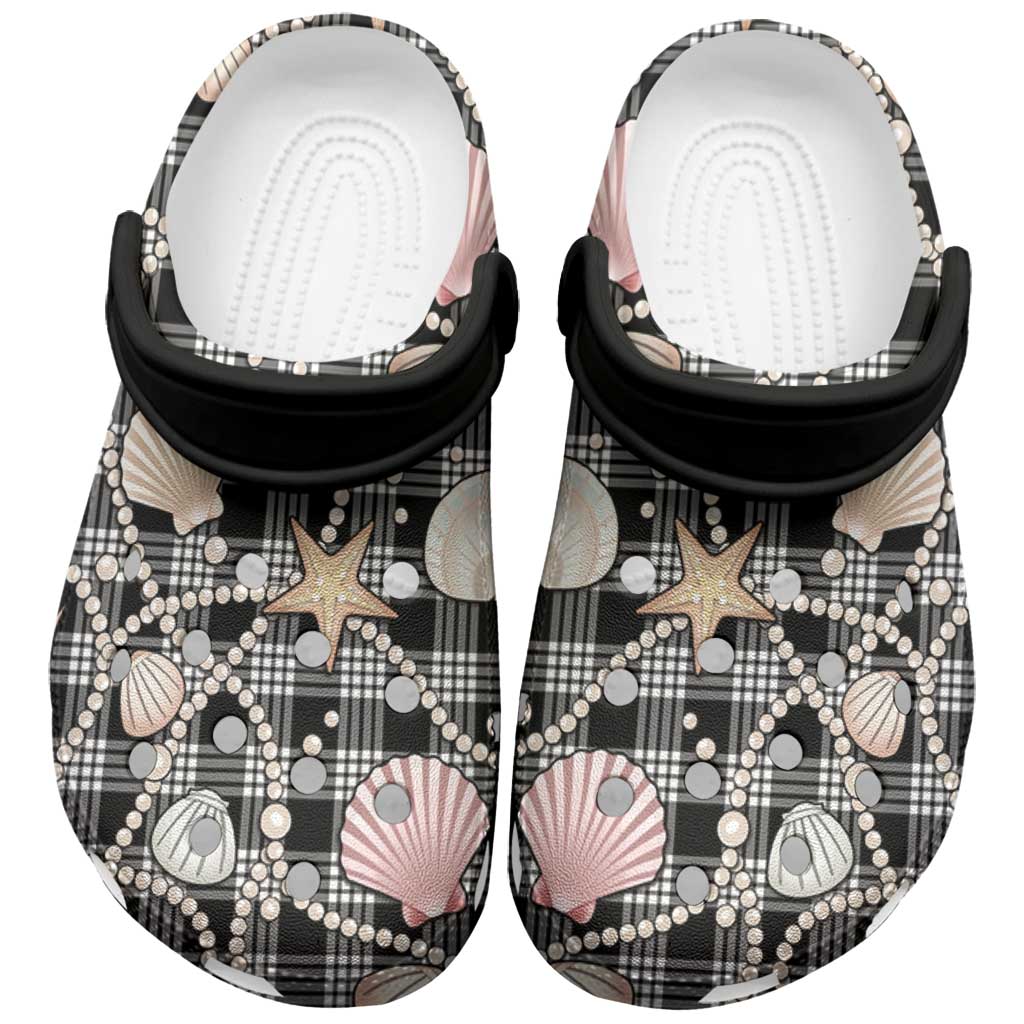 Hawaiian Ocean Seashells Clogs Shoes Black Palaka Pattern LT01 Black - Polynesian Pride