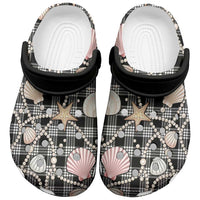 Hawaiian Ocean Seashells Clogs Shoes Black Palaka Pattern LT01 Black - Polynesian Pride