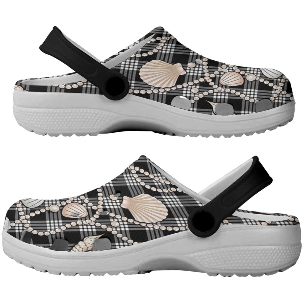 Hawaiian Ocean Seashells Clogs Shoes Black Palaka Pattern LT01 - Polynesian Pride