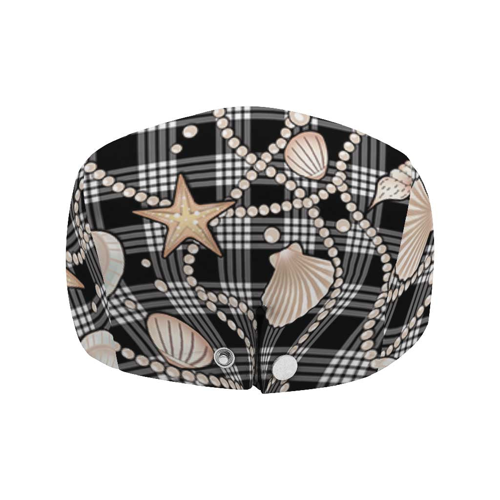 Hawaiian Ocean Seashells Jeff Hat Black Palaka Pattern