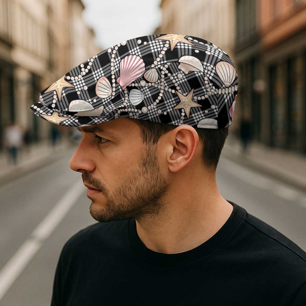 Hawaiian Ocean Seashells Jeff Hat Black Palaka Pattern