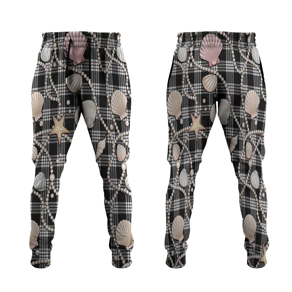 Hawaiian Ocean Seashells Jogger Pants Black Palaka Pattern LT01 Black - Polynesian Pride