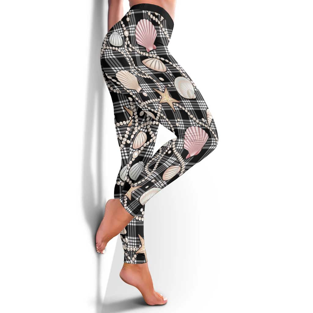 Hawaiian Ocean Seashells Leggings Black Palaka Pattern LT01 - Polynesian Pride