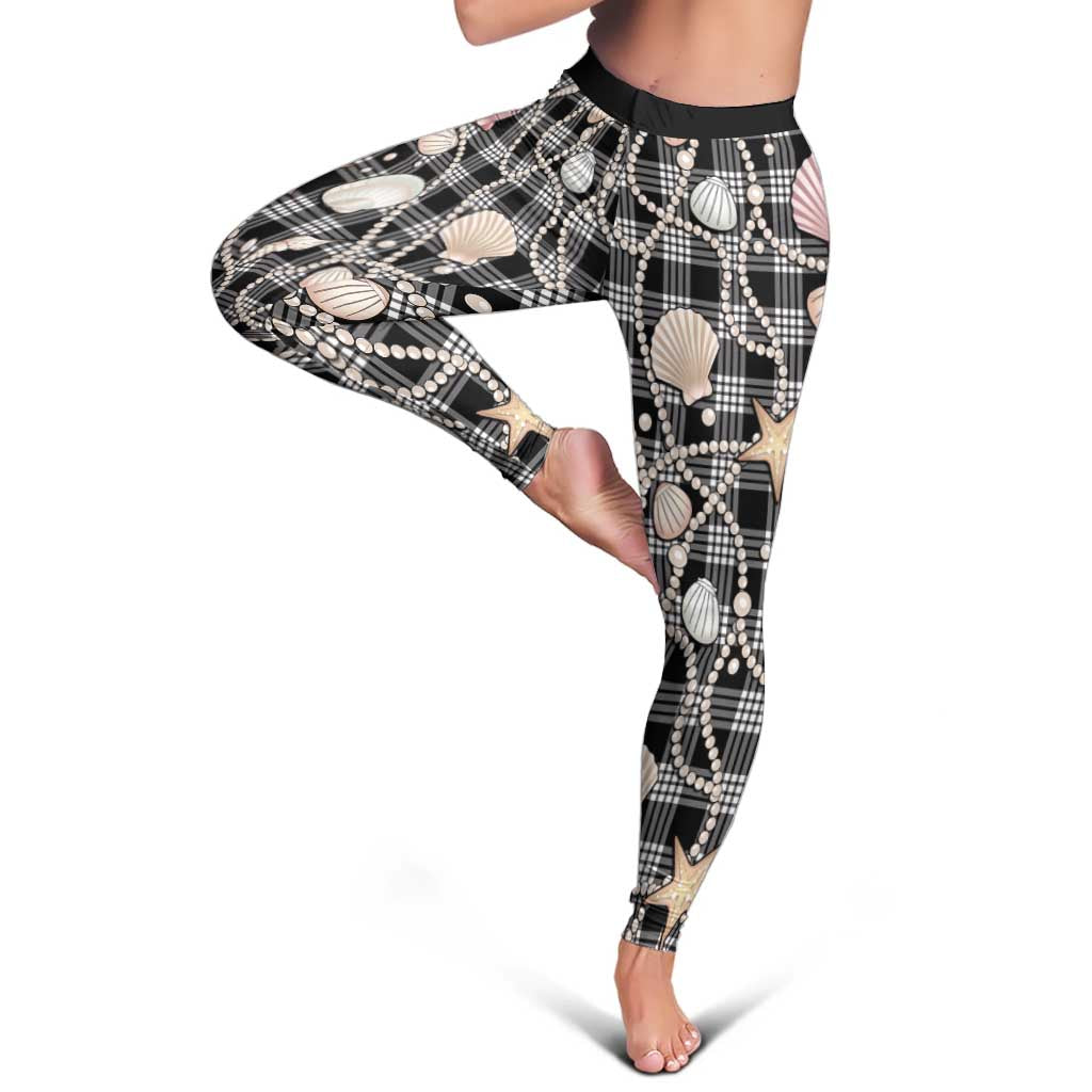 Hawaiian Ocean Seashells Leggings Black Palaka Pattern LT01 - Polynesian Pride