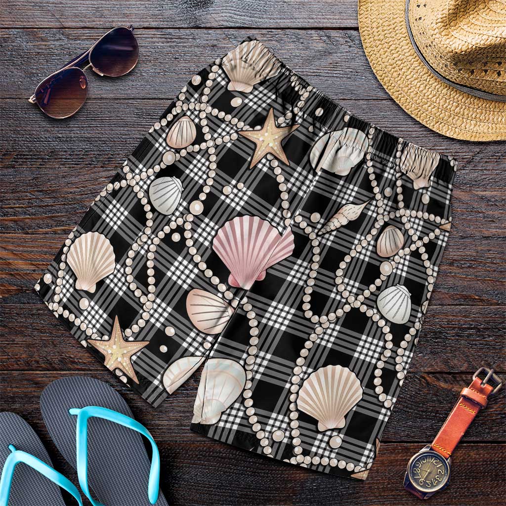 Hawaiian Ocean Seashells Shorts for Men Black Palaka Pattern LT01 Black - Polynesian Pride