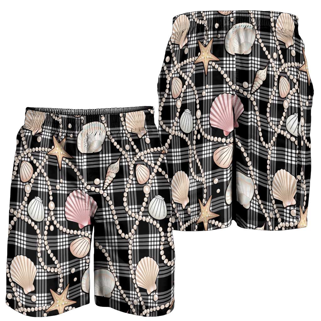 Hawaiian Ocean Seashells Shorts for Men Black Palaka Pattern LT01 - Polynesian Pride
