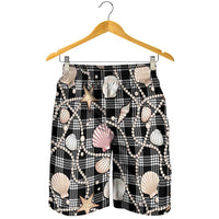 Hawaiian Ocean Seashells Shorts for Men Black Palaka Pattern LT01 - Polynesian Pride