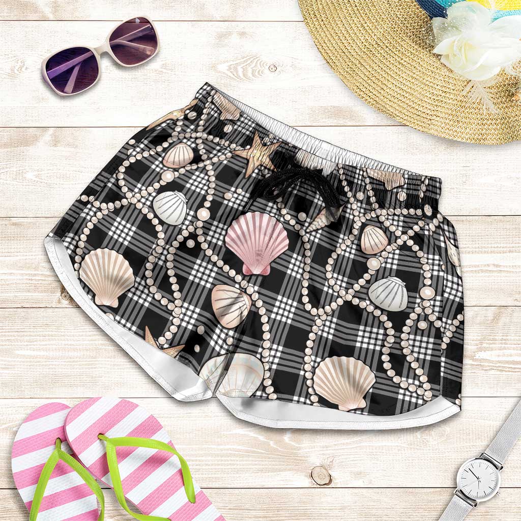 Hawaiian Ocean Seashells Shorts for Women Black Palaka Pattern LT01 Black - Polynesian Pride