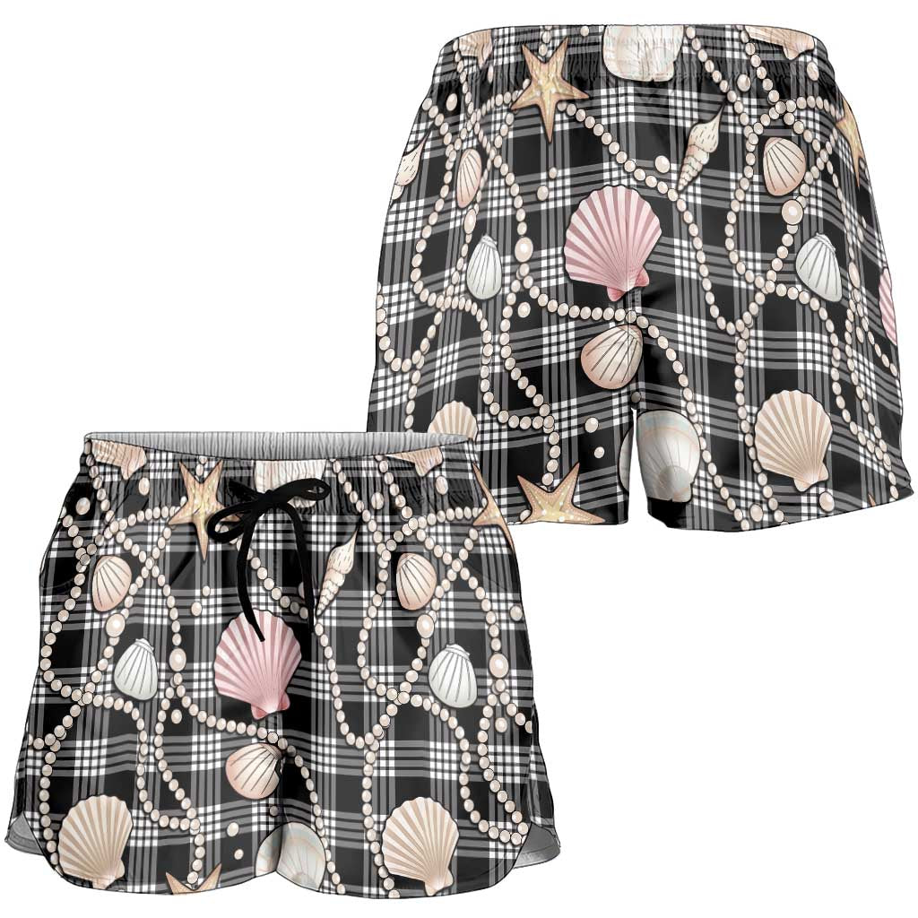 Hawaiian Ocean Seashells Shorts for Women Black Palaka Pattern LT01 - Polynesian Pride
