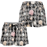 Hawaiian Ocean Seashells Shorts for Women Black Palaka Pattern LT01 - Polynesian Pride