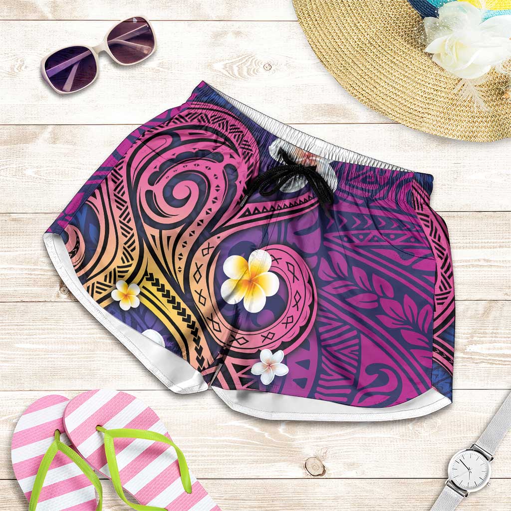 Hawaiian Octopus Tattoo and Frangipani Shorts for Women LT03 Purple - Polynesian Pride