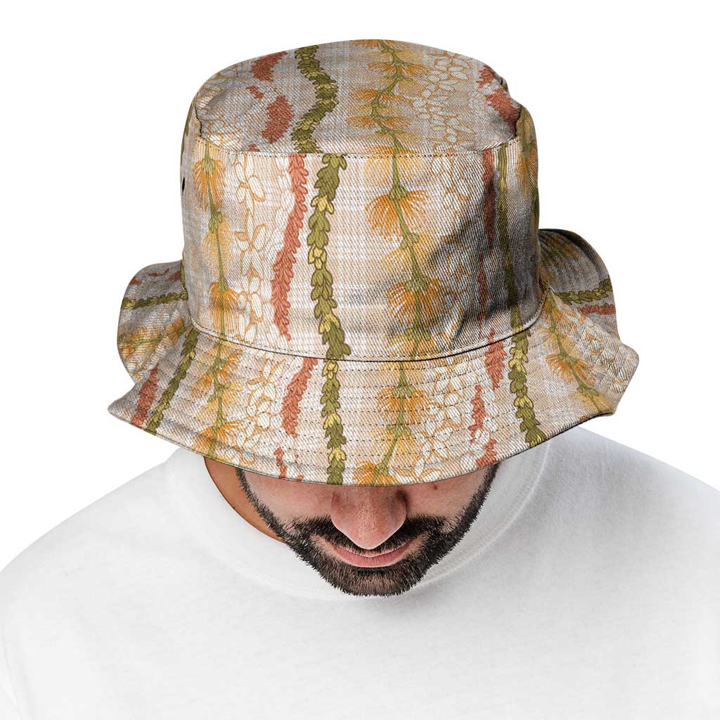 Hawaiian Ohia Lehua Lei Bucket Hat Plaid Palaka Ahiehie Pattern LT9 - Polynesian Pride