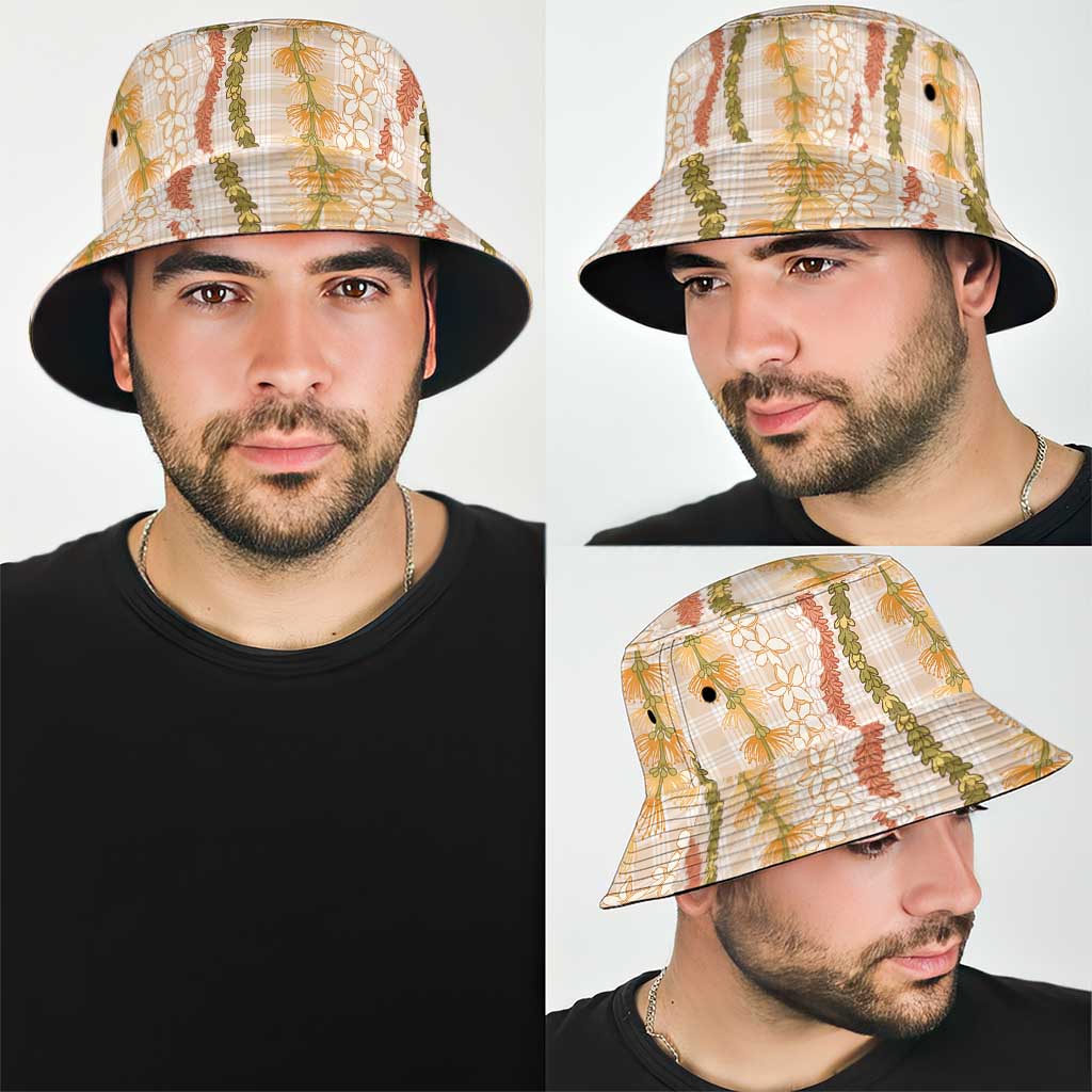 Hawaiian Ohia Lehua Lei Bucket Hat Plaid Palaka Ahiehie Pattern LT9 - Polynesian Pride
