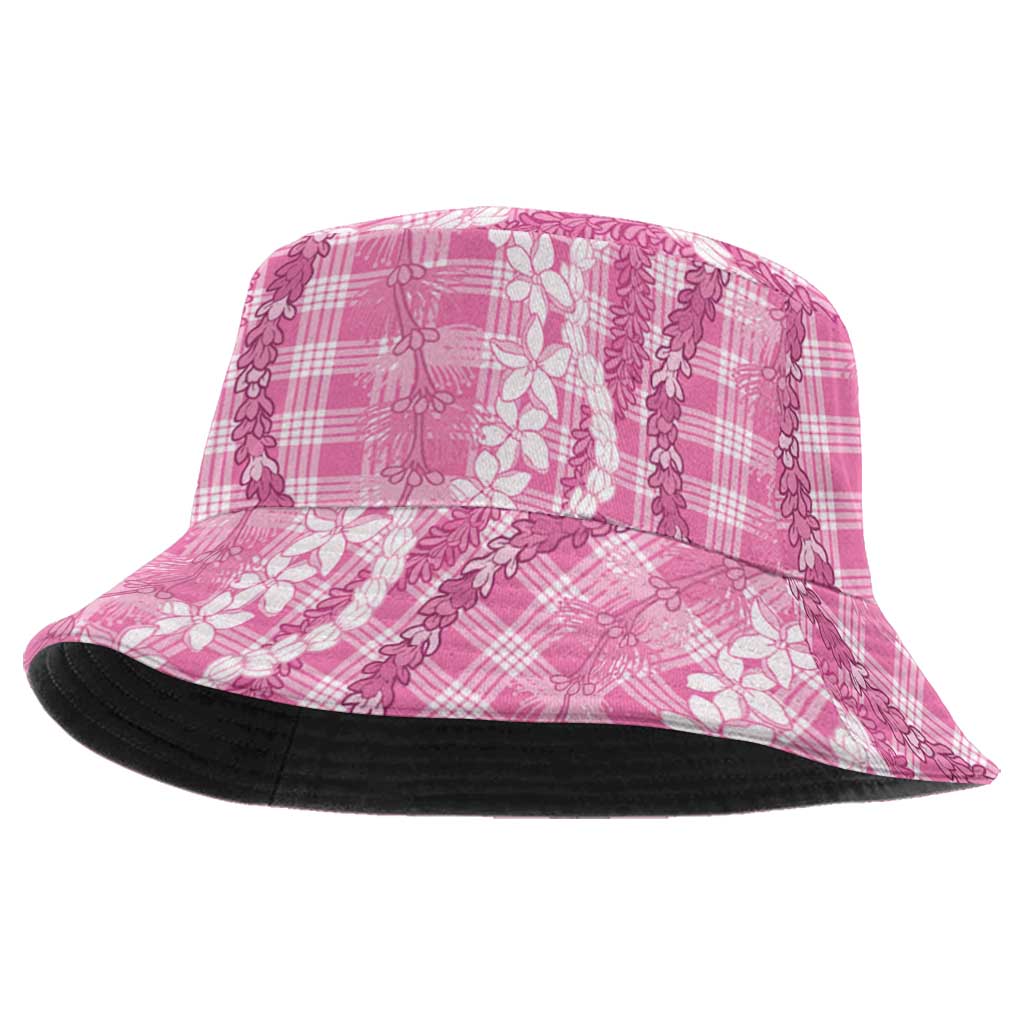Hawaiian Ohia Lehua Lei Bucket Hat Plaid Palaka Akala Pattern LT9 One Size Pink - Polynesian Pride