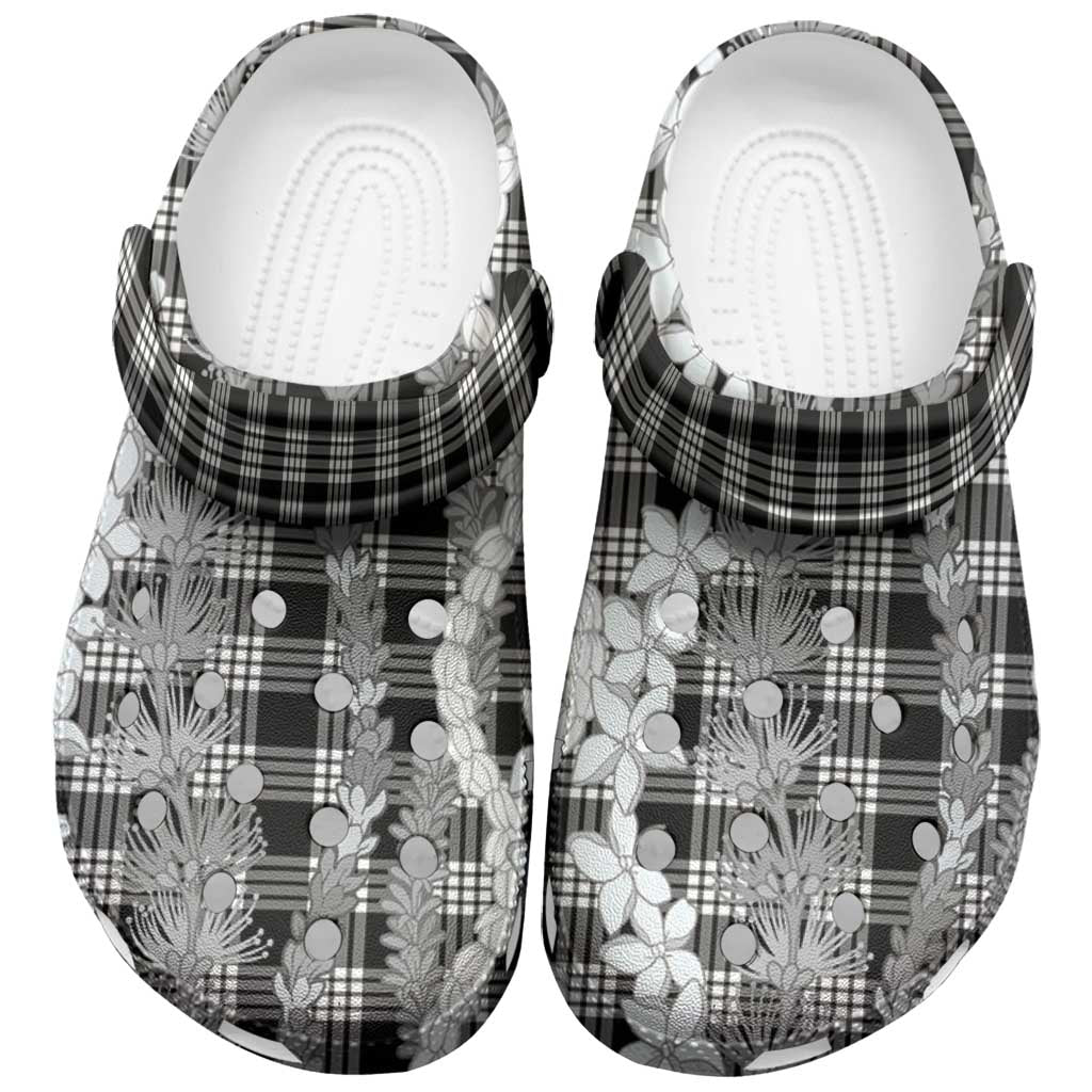 Hawaiian Ohia Lehua Lei Clogs Shoes Plaid Palaka Eleele Pattern - Polynesian Pride