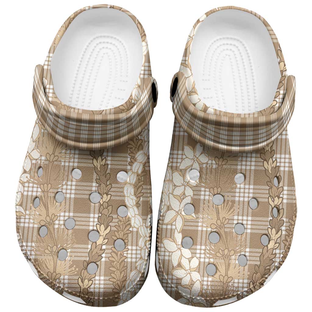 Hawaiian Ohia Lehua Lei Clogs Shoes Plaid Palaka Kalaihaahaa Pattern - Polynesian Pride