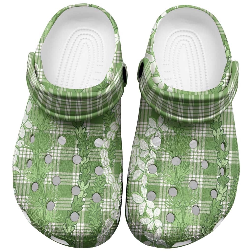 Hawaiian Ohia Lehua Lei Clogs Shoes Plaid Palaka Omaomao Pattern - Polynesian Pride