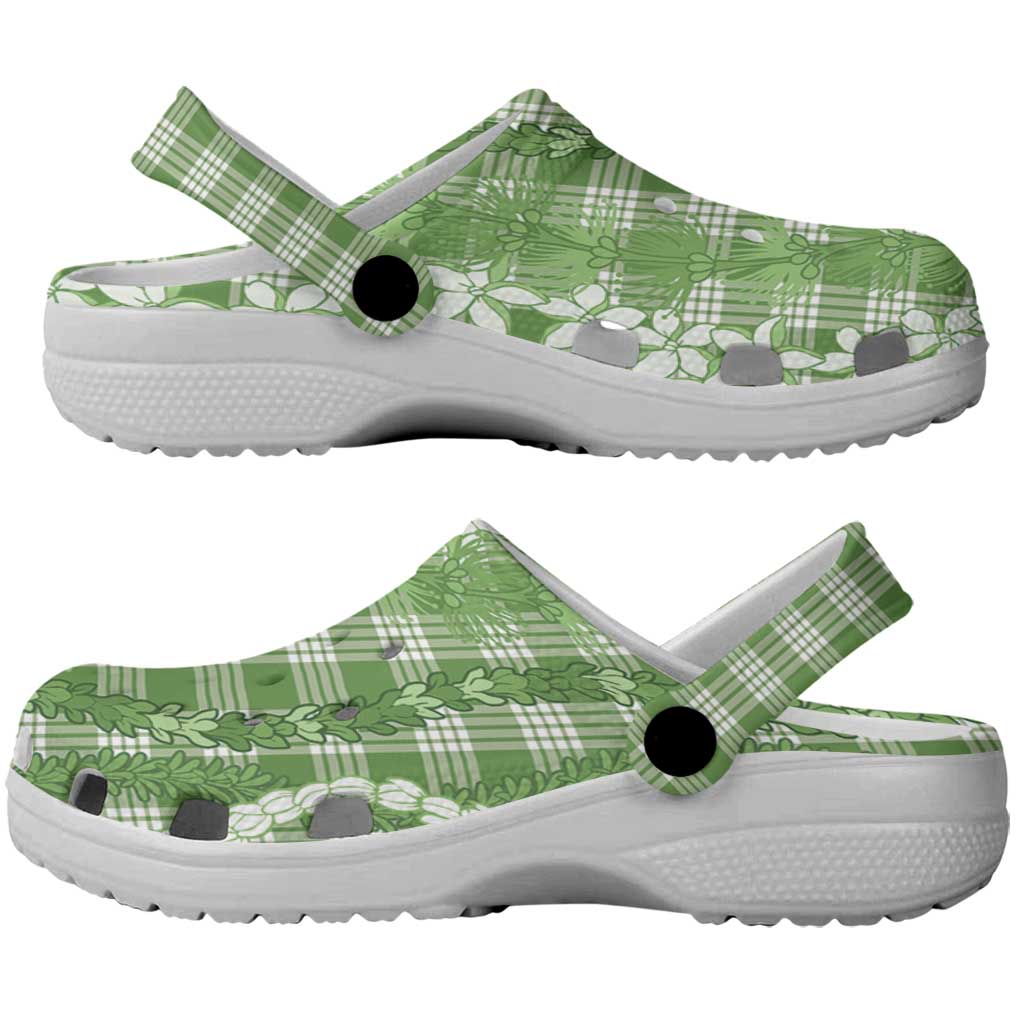Hawaiian Ohia Lehua Lei Clogs Shoes Plaid Palaka Omaomao Pattern - Polynesian Pride