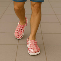 Hawaiian Ohia Lehua Lei Clogs Shoes Plaid Palaka Ulaula Pattern - Polynesian Pride