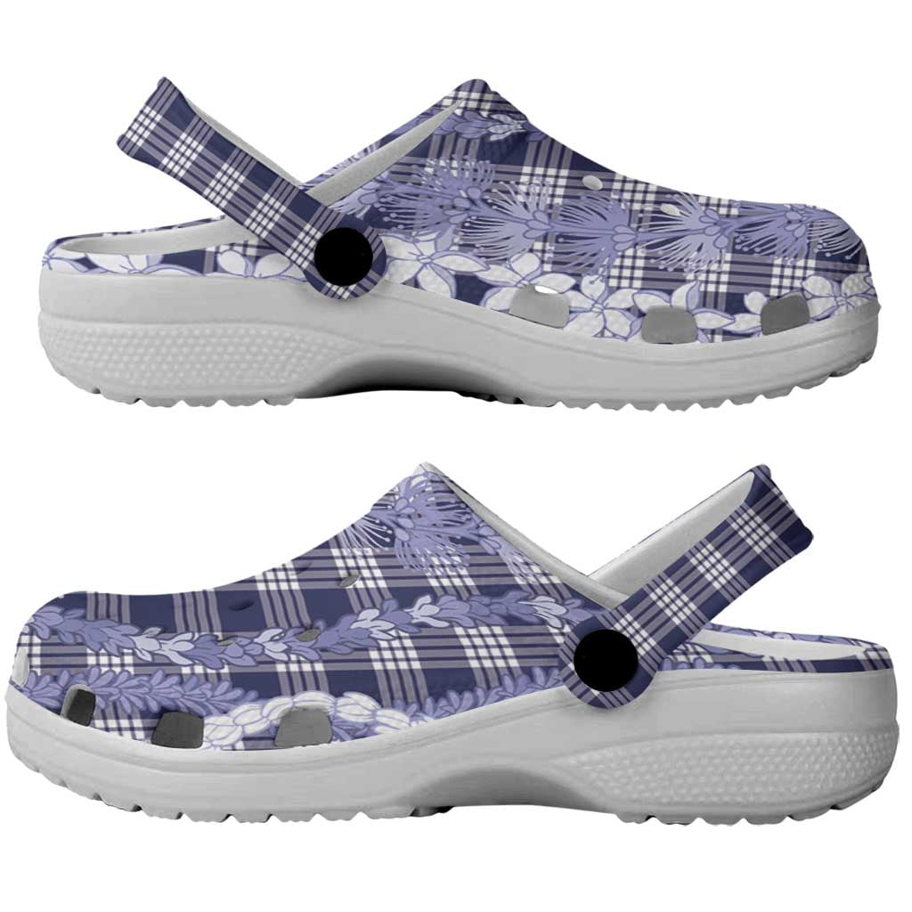 Hawaiian Ohia Lehua Lei Clogs Shoes Plaid Palaka Uliuli hohonu Pattern - Polynesian Pride