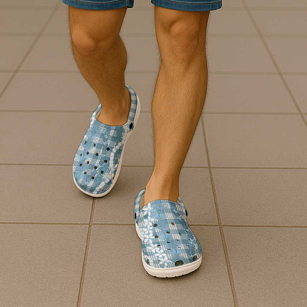 Hawaiian Ohia Lehua Lei Clogs Shoes Plaid Palaka Uliuli Omaomao Pattern - Polynesian Pride