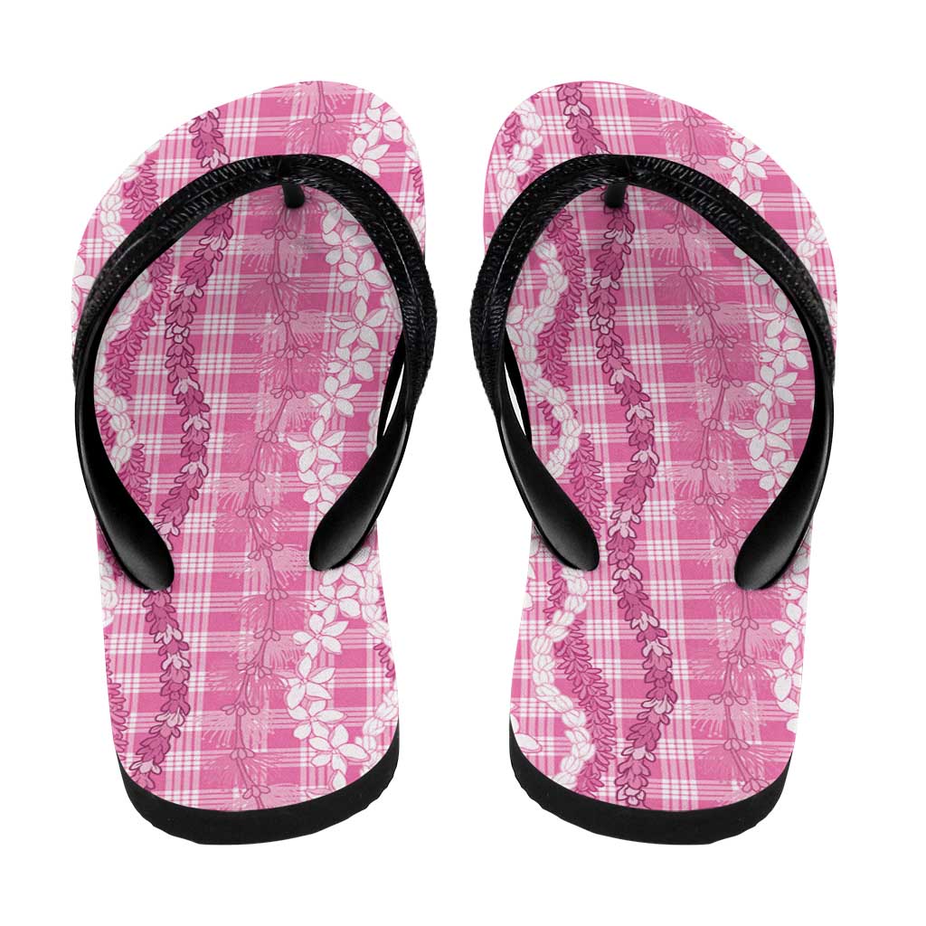 Hawaiian Ohia Lehua Lei Flip Flops Plaid Palaka Akala Pattern - Polynesian Pride