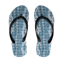 Hawaiian Ohia Lehua Lei Flip Flops Plaid Palaka Uliuli Omaomao Pattern - Polynesian Pride
