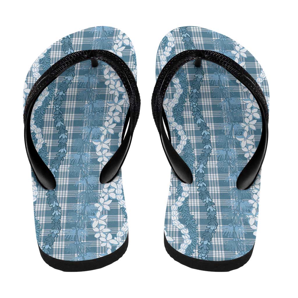 Hawaiian Ohia Lehua Lei Flip Flops Plaid Palaka Uliuli Omaomao Pattern - Polynesian Pride