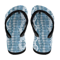 Hawaiian Ohia Lehua Lei Flip Flops Plaid Palaka Uliuli Omaomao Pattern - Polynesian Pride