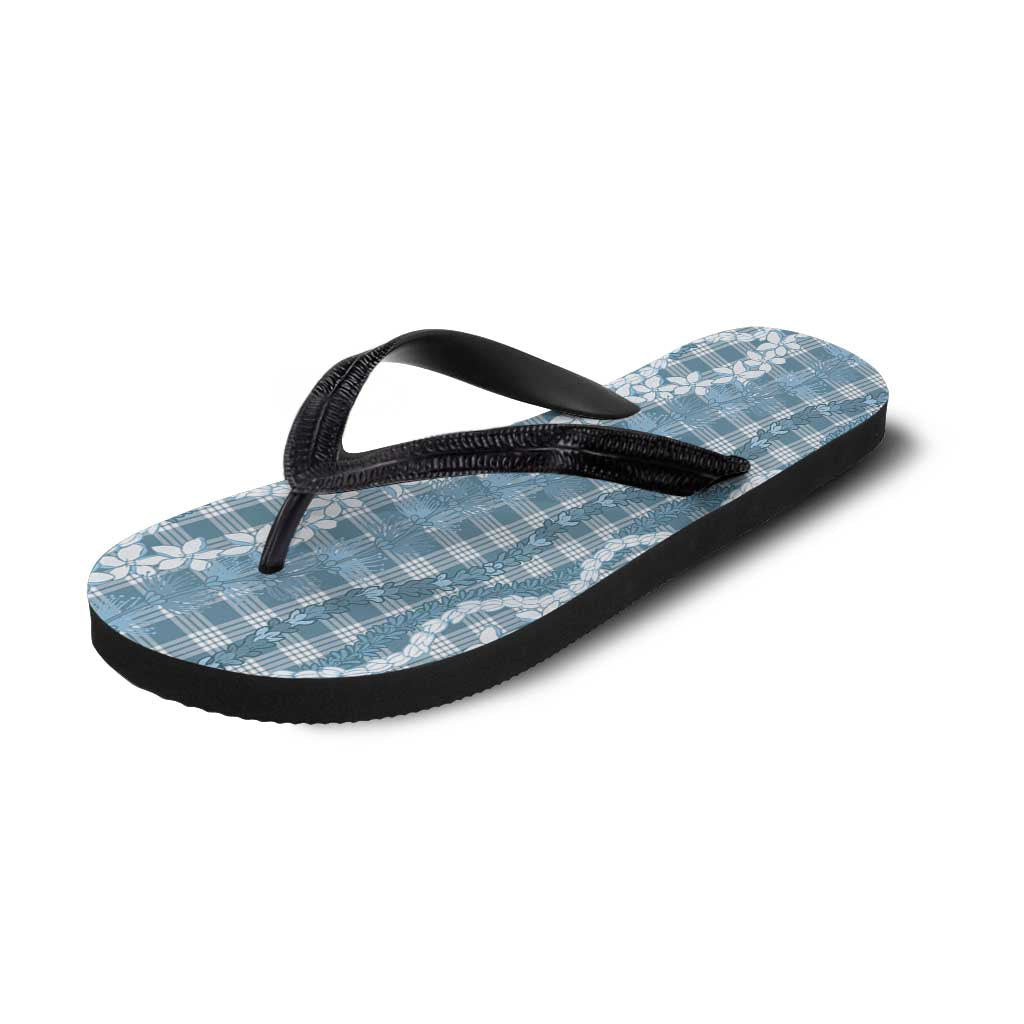Hawaiian Ohia Lehua Lei Flip Flops Plaid Palaka Uliuli Omaomao Pattern - Polynesian Pride