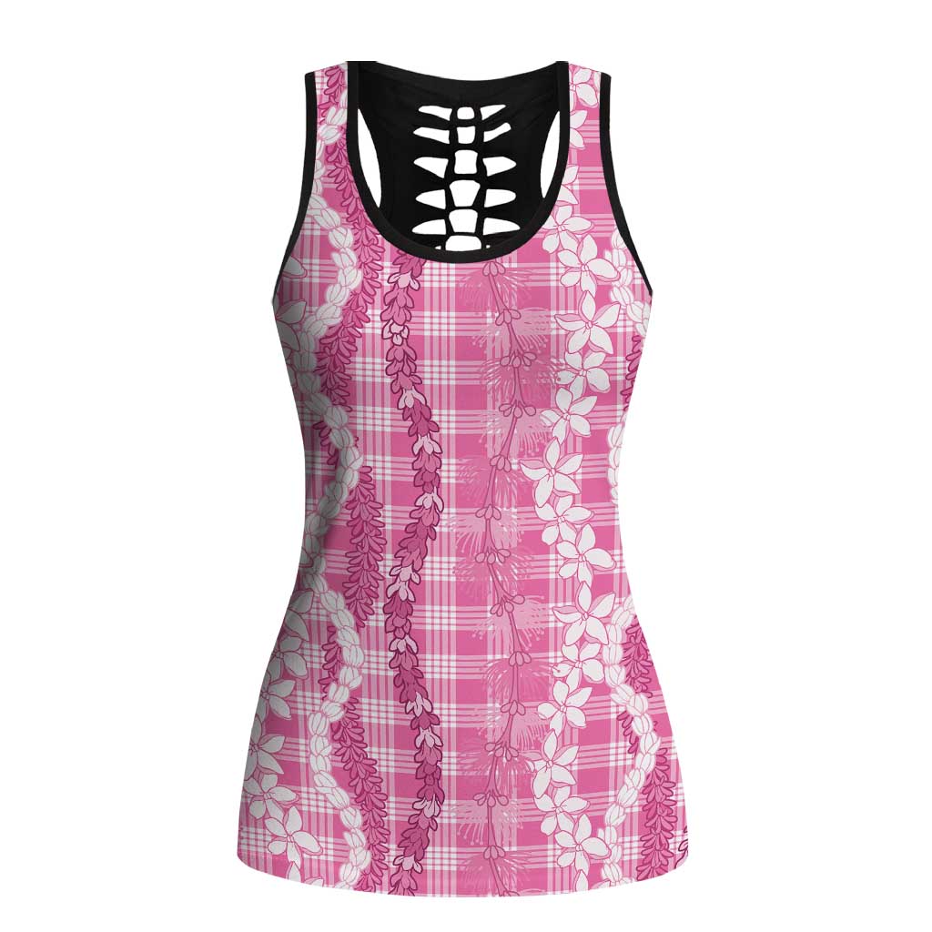 Hawaiian Ohia Lehua Lei Hollow Tank Top Plaid Palaka Akala Pattern LT9 Female Pink - Polynesian Pride