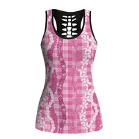Hawaiian Ohia Lehua Lei Hollow Tank Top Plaid Palaka Akala Pattern LT9 Female Pink - Polynesian Pride