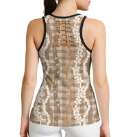 Hawaiian Ohia Lehua Lei Hollow Tank Top Plaid Palaka Kalaihaahaa Pattern LT9 - Polynesian Pride